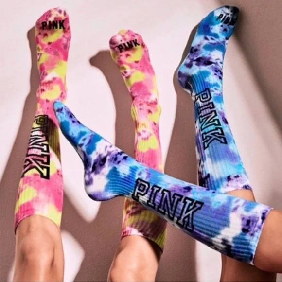 PINK Victoria's Secret Tie-Dye Socks - Pink and Yellow - Picture 3 of 4